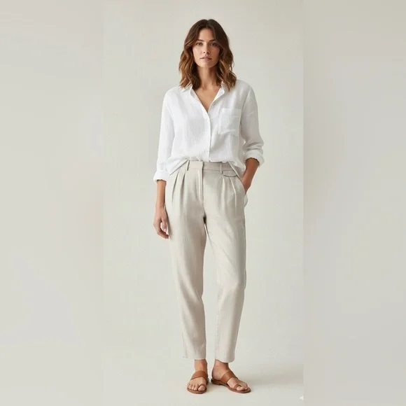 BABATON Linen Blend Khaki Casual Pants Aritzia - Picture 1 of 6